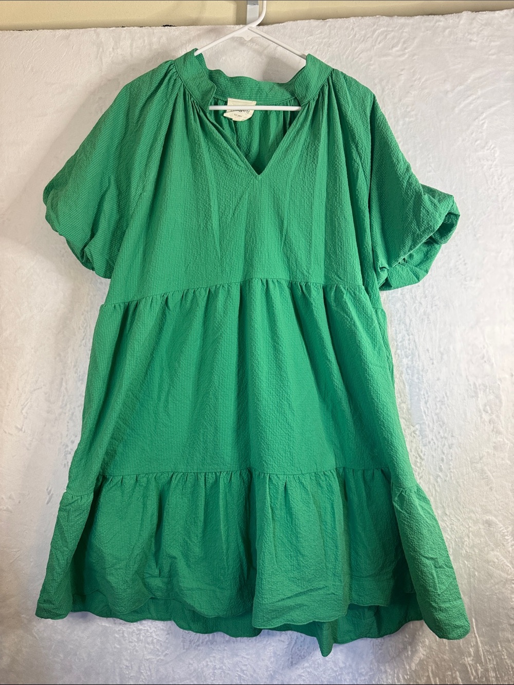 Umgee Green Tiered V-Neck Dress Large